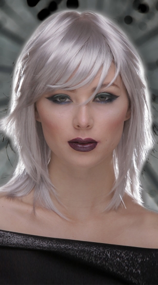 Chrome Rocker Layers Wig, Blush Kharma Chrome Wig, Silver Short Wig