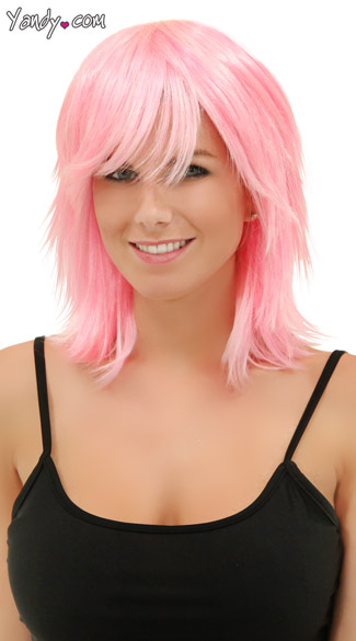 Cotton Candy Pink Rocker Layers Wig, Kharma Cotton Candy Wig, Short Pink Wig