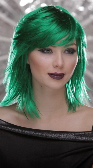 Emerald Rocker Layers Wig, Blush Kharma Emerald Wig, Green Short Wig