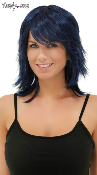 Midnight Blue Rocker Layers Wig, Blush Kharma Midnite Blue Wig, Dark Blue Short Wig