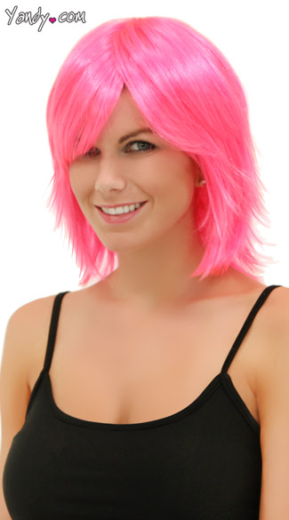 Pink Explosion Rocker Layers Wig, Blush Kharma Pink Explosion Wig, Hot Pink Short Wig
