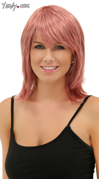 Light Pink Rocker Layers Wig, Blush Kharma Pink Venom Wig, Light Pink Short Wig
