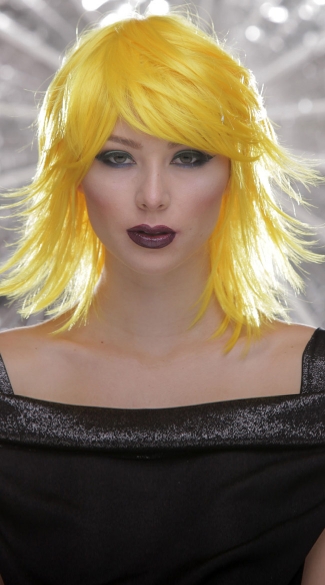 Yellow Rocker Layers Wig, Blush Kharma Sunburst Wig, Short Yellow Wig