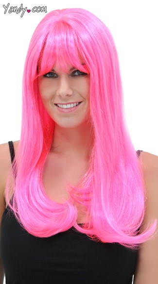 Pink Explosion Sweetheart Wig, Blush Kelly Pink Explosion Wig, Hot Pink Long Wig
