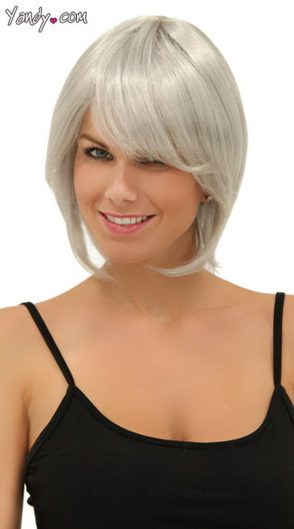 Chrome Short Bob Wig, Blush Mystic Chrome Wig, Short Silver Wig