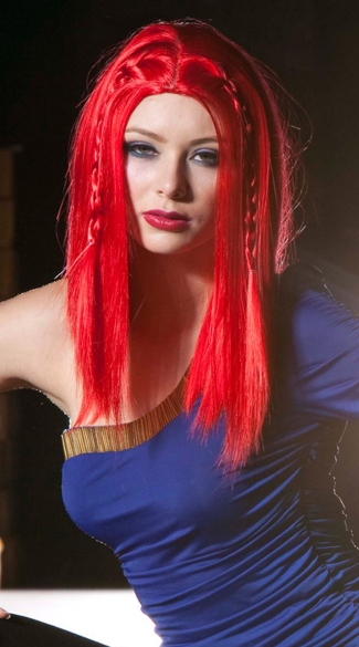 Fire Engine Red Medium Length Straight Wig