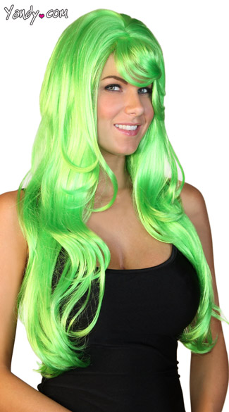 Deluxe Long Neon Green Wig, Neon Green Costume Wig, Long Green Wig, Neon Wig