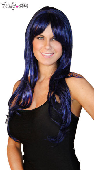 Deluxe Long Midnight Blue Wig, Navy Blue Wig, Long Layered Wig, Blue Layered Wig