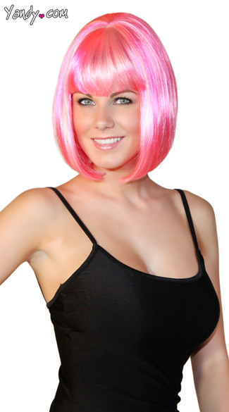 Bobbed Bubblegum Pink Wig, Bobbed Pink Wig, Bubble Gum Costume Wig
