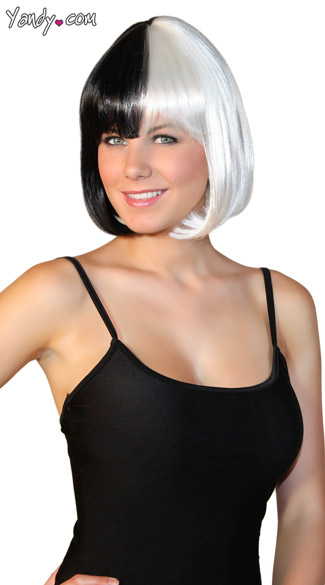 Bobbed Black and White Wig, Black and White Mod Wig, White and Black Costume Wig