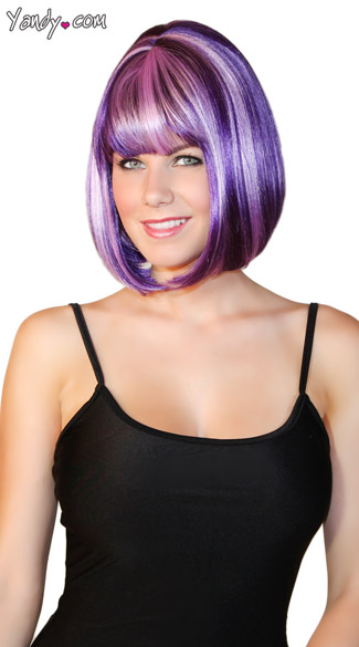 Bobbed Grapevine Wig, Purple Bobbed Wig, Purple Wig, Purple Striped Wig
