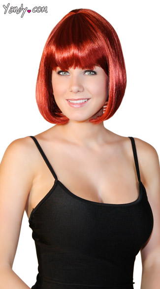 Bobbed Dark Red Wig, Hennah Red Wig, Bobbed Red Wig