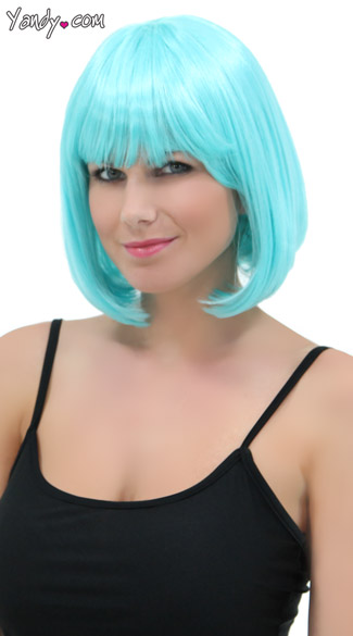 Deluxe Bobbed Light Blue Wig, Cindy Light Blue Wig, Short Blue Wig