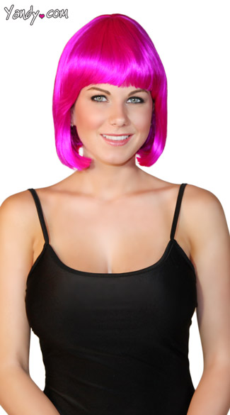 Bobbed Magenta Wig, Magenta Costume Wig, Bright Pink Wig, Neon Pink Wig