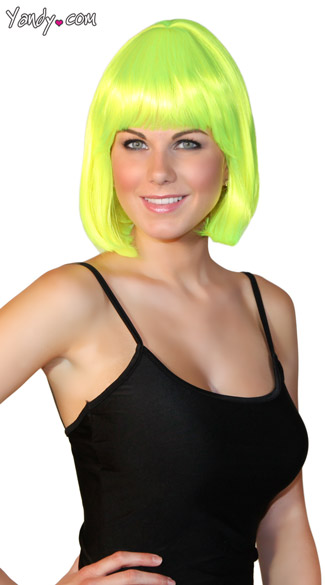 Bobbed Neon Green Wig, Neon Green Costume Wig, Bright Green Wig, Green Bobbed Wig