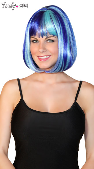 Bobbed Blue Ocean Wig, Light Blue and Dark Blue Wig, Blue Bobbed Wig, Ocean Pacific Wig