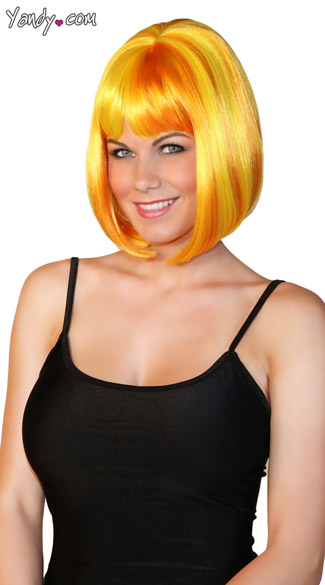 Bobbed Sunshine Wig, Orange and Yellow Wig, Orange and Yellow Bobbed Wig