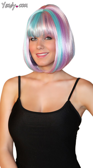 Bobbed Candy Girl Wig, Blue Purple Pink Wig, Candy Colored Wig, Cotton Candy Wig