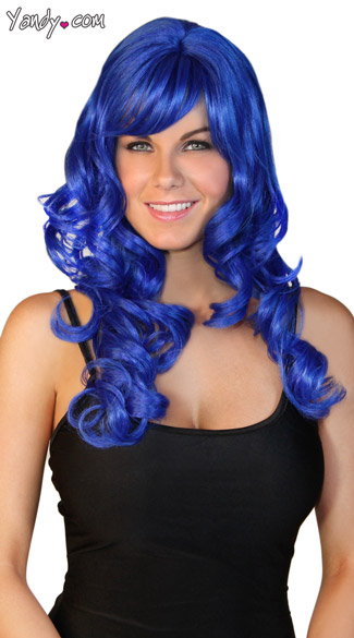 Deluxe Long Curled Dark Blue Wig
