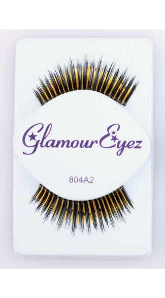 Black and Gold Varied Length False Eyelashes, Colored Eyelashes, Fun Lashes, Gold Fake Eyelashes