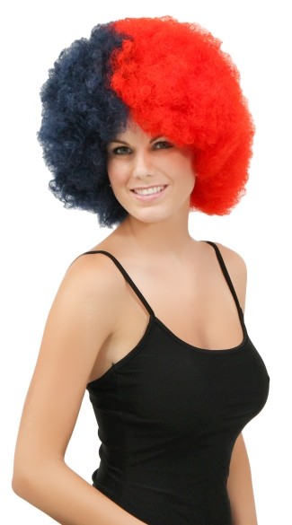Navy Blue and Red Two Tone Afro Wig, Combo Color Afro Wig, Sports Team Afro Wig