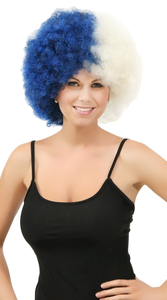 Navy Blue and White Two Tone Afro Wig, Combo Color Afro Wig, Sports Team Afro Wig