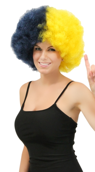 Navy Blue and Yellow Two Tone Afro Wig, Combo Color Afro Wig, Sports Team Afro Wig