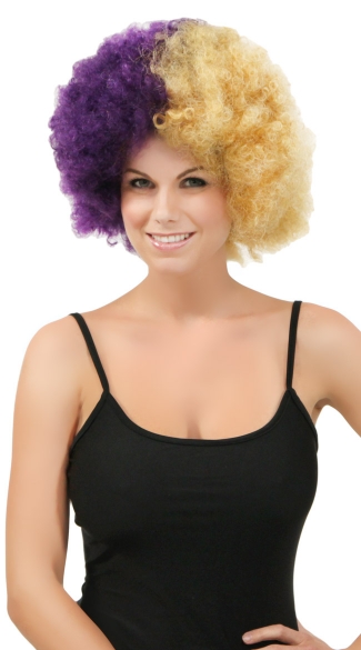 Purple and Gold Two Tone Afro Wig, Combo Color Afro Wig, Sports Team Afro Wig
