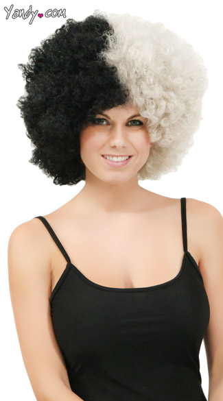 Silver and Black Two Tone Afro Wig, Combo Color Afro Wig, Sports Team Afro Wig