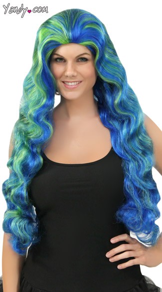 Wavy Blue and Green Wig