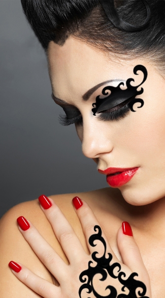 Black Sassy Swirls Mask, Black Swirl Eye Stickers