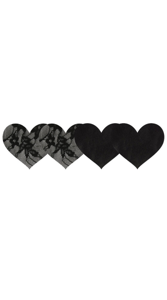 Satin And Lace Hearts Pasties, Silver and Black Lace Pasties, Black Satin Pasties