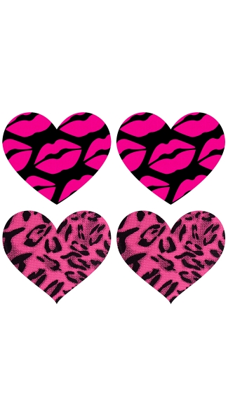 Hot Kisses Hearts Pasties, Nipple Pasties, Cheetah Print Nipple Pasties