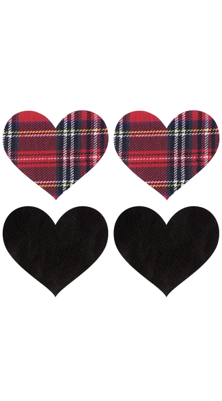 Schoolgirl Heart Pasties, Plaid Nipple Pasties, Heart Nipple Pasties