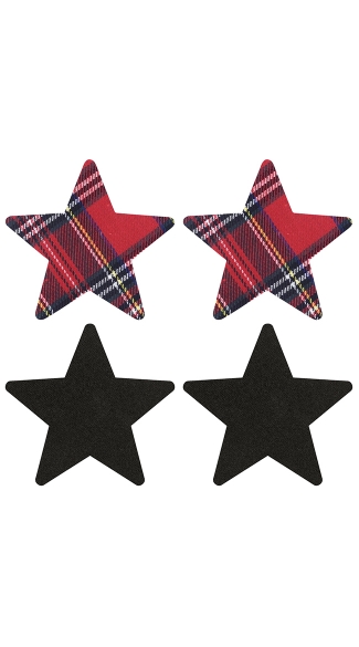 Schoolgirl Star Pasties, Plaid Nipple Pasties, Star Nipple Pasties