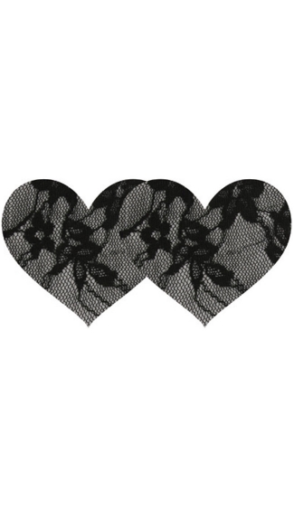 Black Lace Heart Pasties, Silver Satin with Black Lace Pasties, Two Pack Lace Pasties