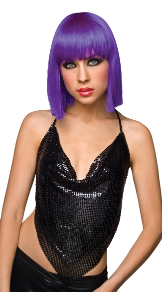 Short Purple Glam Wig, Short Purple Wig, Neon Purple Wig