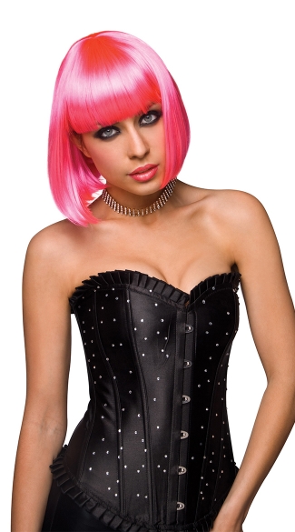 Cotton Candy Explosion Curled Out Bob Wig, Neon Pink Straight Bob Wig, Pink Curled Bob Wig