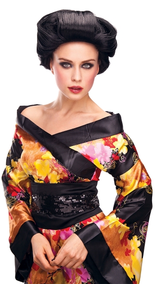 Geisha Black Costume Wig, Kimono Black Wig, Black Take Out Costume Wig