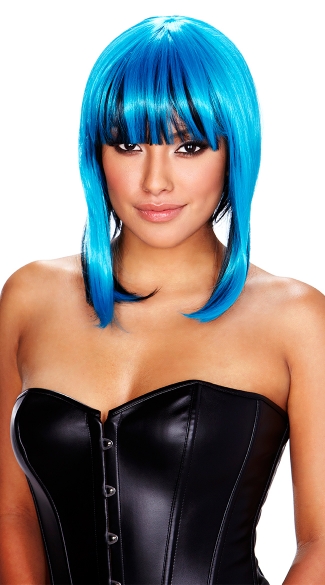 Neon Blue and Black Wig, Blue and Black Costume Wig, Neon Rave Wig