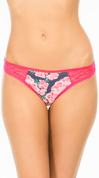 Tropical Paradise Bright Thong, Floral Lace Thong, Pink Lace Thong