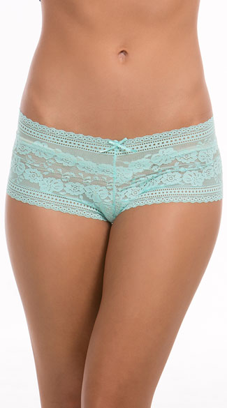 In Bloom Aqua Lace Boyshort, Sheer Lace Boyshort, Blue Lace Boyshort