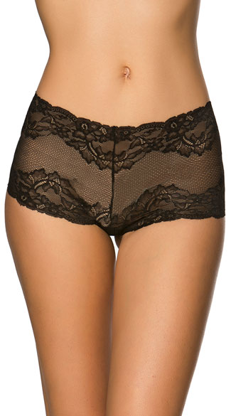 Lace Up Twist Black Boyshort, Black Lace Panty, Black Lace Boyshort