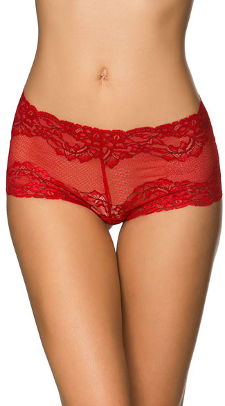 Lace Up Twist Red Boyshort, Red Lace Panty, Red Lace Boyshort