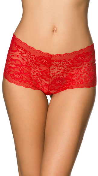 Lace Night Red Boyshort, Red Lace Panty, Red Boyshort