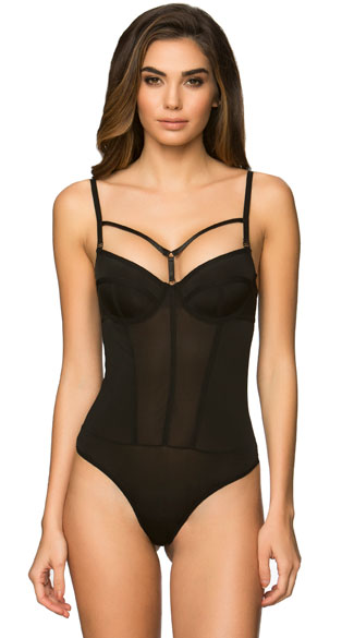 One Liner Black Teddy, Black Bodysuit, Sheer Black Teddy
