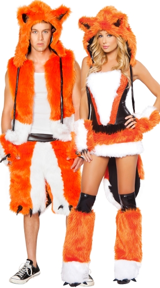 Deluxe Orange Fox Couples Costume, Sexy Fox Corset, Skirt and Tail, Sexy Fox Costume, Foxy Lady Costume, Mens Fox Vest, Orange Fox Costume Vest