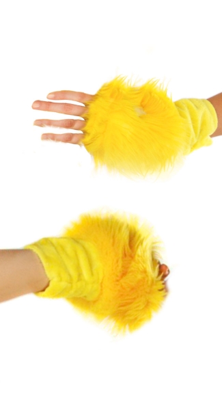 Yellow Rave Bear Fur Gloves