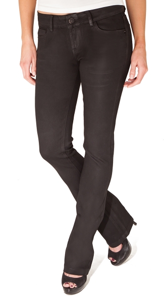 Black Wax Coated Mini Boot Cut Jeans, Black Coated Jeans, Black Flared Leg Jeans