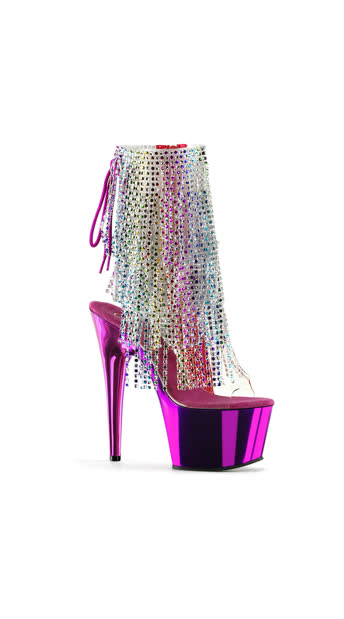 7\" Rainbow Fringe Chrome Ankle Boots, 7\" Pink Chrome Ankle Boots, 7\" Fringe Ankle Boots